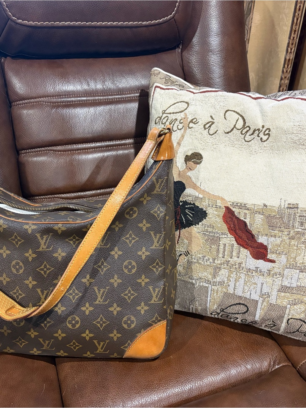 Louis Vuitton Monogram Canvas Shoulder Bag in Brown and Tan